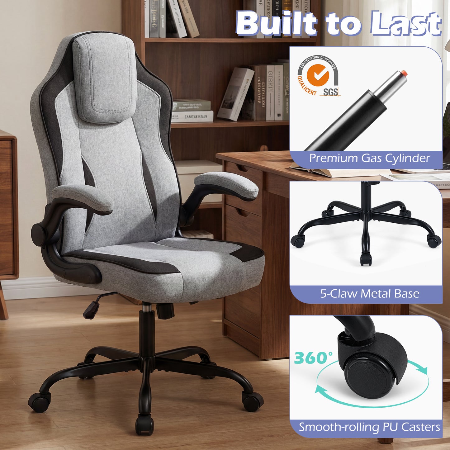 Ergonomic Computer Office Chair with 90° Flip-up Armrests, Gray Ergonomic Chairs at Gallery Canada