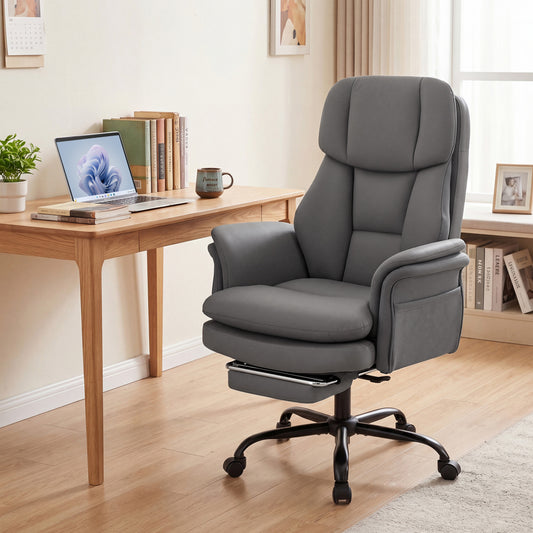 Ergonomic Cross Legged Office Chair with Retractable Footrest, Gray Big and Tall Chairs Gray at Gallery Canada
