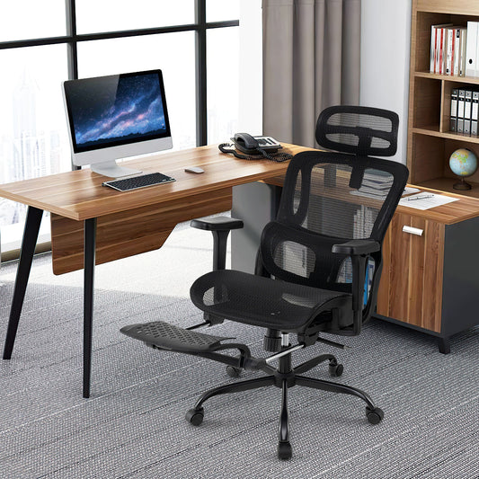 Ergonomic Office Chair Swivel Computer Desk Chair with Rotating Headrest, Black Ergonomic Chairs Black at Gallery Canada