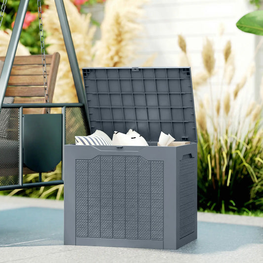 30 Gallon Resin Deck Box, Outdoor Storage Container Light Grey, Light Grey Deck Box & Outdoor Storage Light Gray at Gallery Canada
