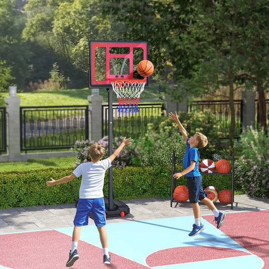 Kids Basketball Hoop, 6.6-8.5ft Adjustable Height, Indoor Outdoor, for 6+ Years Basketball Red, Black at Gallery Canada