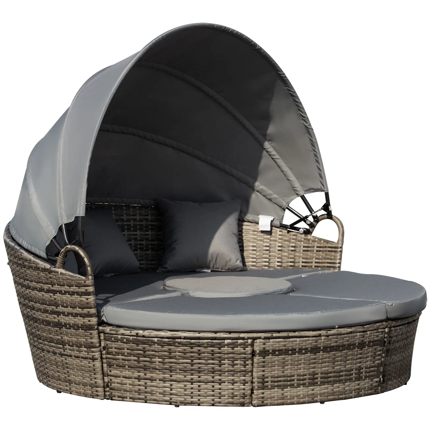 Outdoor Daybed with Canopy, PE Rattan Round Sofa, Patio Set with Cushions, Grey Daybeds at Gallery Canada