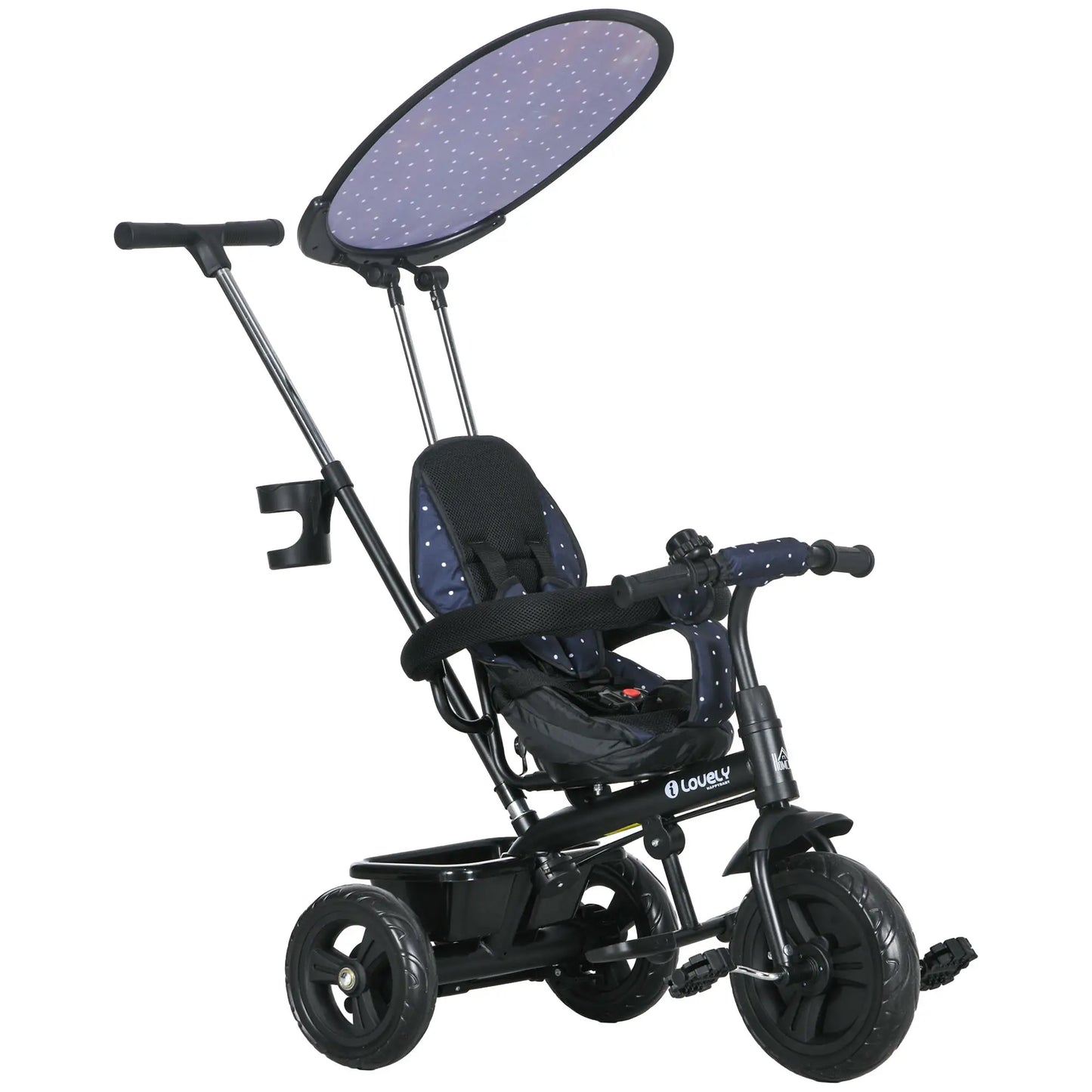 6 in 1 Kids Tricycle, Removable Handlebar, Canopy, Navy Blue Tricycles for Kids at Gallery Canada