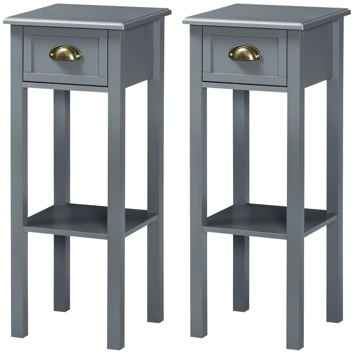 Narrow Side Table Set of 2, 2 Tier with Drawer, Shelf, Grey Side Tables at Gallery Canada