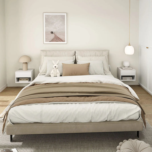 Floating Nightstand Set of 2, Wall Mounted Bedside Table, White Bedside Tables White at Gallery Canada