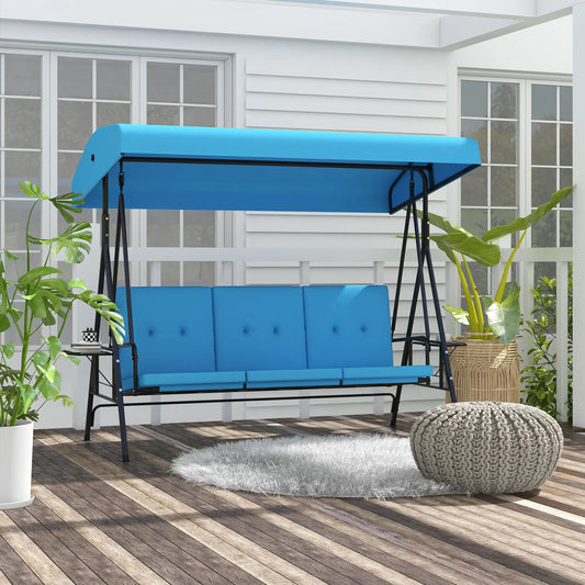 3-Seat Outdoor Porch Swing with Canopy, Side Tray, Cushion, Blue Patio Swings with Stand Blue at Gallery Canada