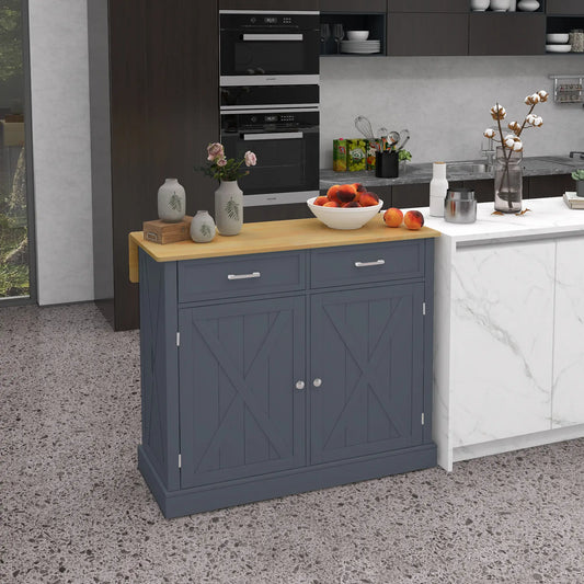 Kitchen Island with Drop Leaf, 2 Drawers, Adjustable Shelves, Dark Grey Kitchen Islands & Kitchen Carts Dark Grey at Gallery Canada