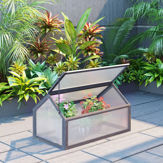 Portable Wooden Cold Frame Greenhouse, 35.5" x 20.5" x 19.5", Grey Raised Garden Beds Grey at Gallery Canada