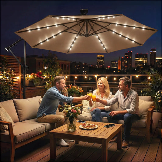 9.7 ft Parasol Cantilever, Lumière Solaire, Inclinaison, Manivelle, Kaki