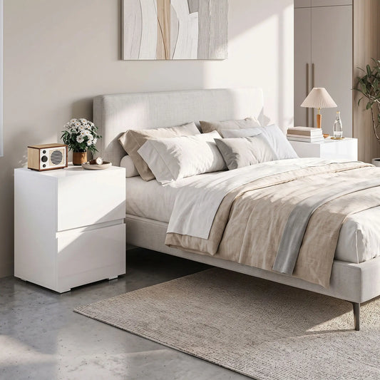 Modern Nightstand Set of 2, Narrow Bedside Table with 2 Drawers, White Bedside Tables White at Gallery Canada