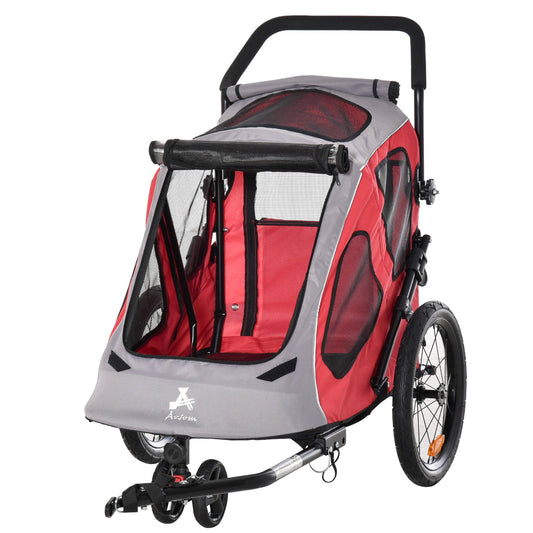 Dog Bike Trailer 2-In-1 Pet Stroller Cart Bicycle Wagon Cargo Carrier Attachment for Travel with 360 Swivel Wheel Reflectors Parking Brake Straps Cup Holder Red at Gallery Canada
