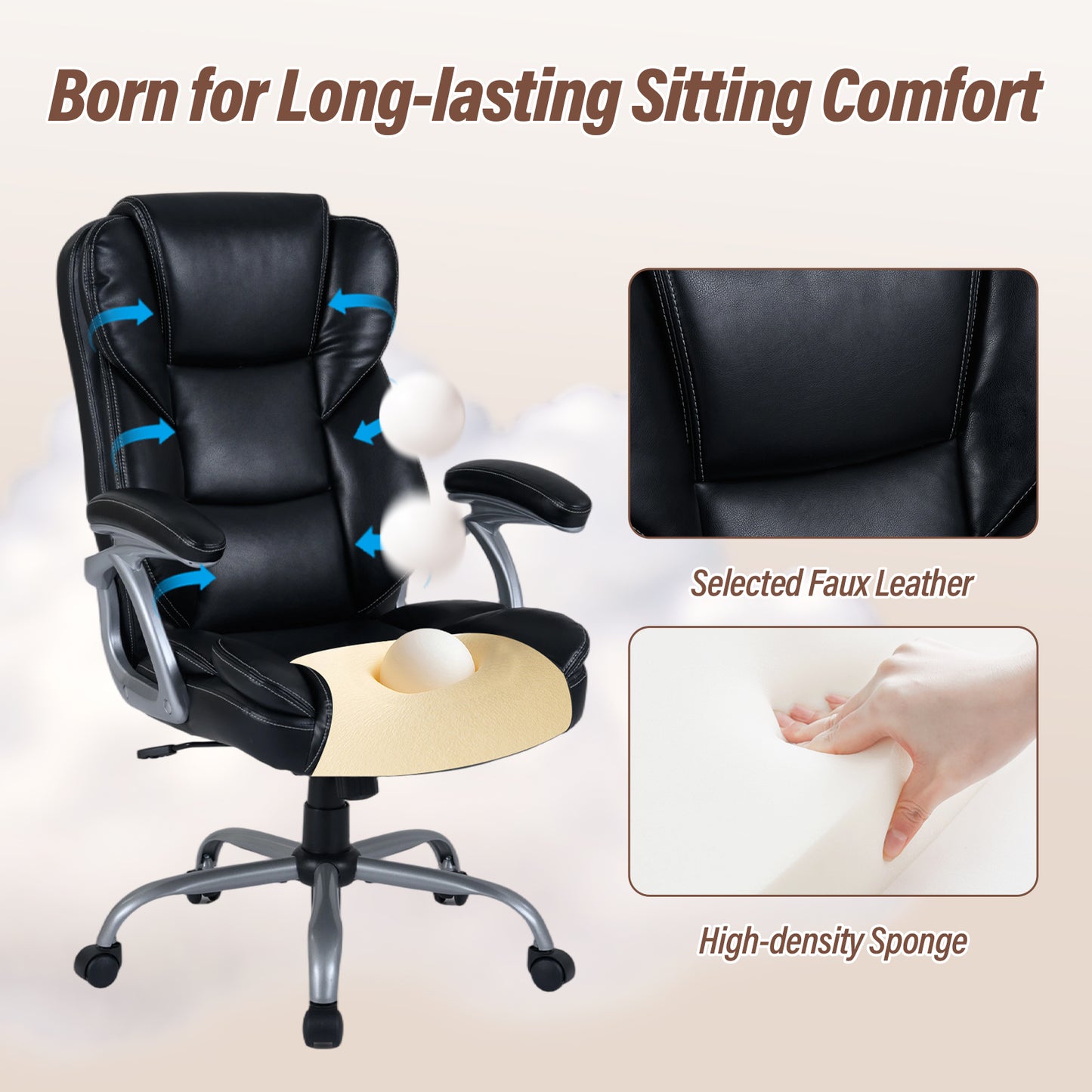 Executive Office Chair Leather Ergonomic Computer Desk Chair with Padded Seat and Armrests, Black Executive Chairs at Gallery Canada