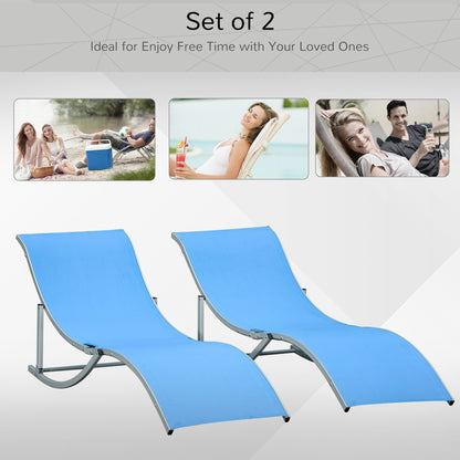 Pool Chaise Lounge Chairs Set of 2, S-shaped Foldable Outdoor Chaise Lounge Chair Reclining for Patio Beach Garden With 264lbs Weight Capacity, Blue at Gallery Canada