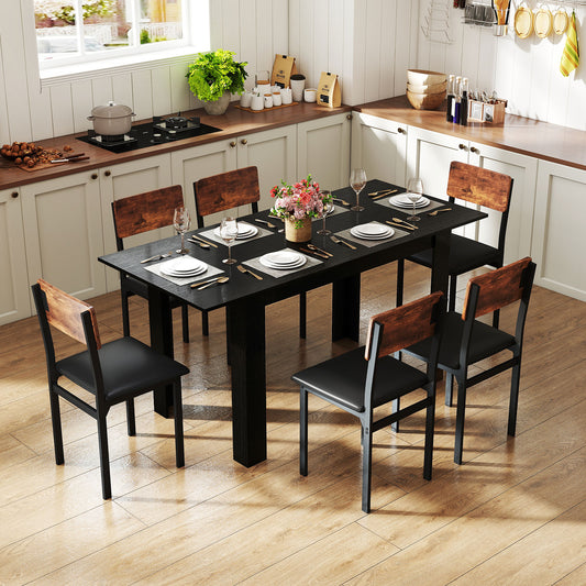 Extendable Dining Table for 4-8 People 47"-62" Large Rectangular Kitchen Table, Black Dining Tables Black at Gallery Canada