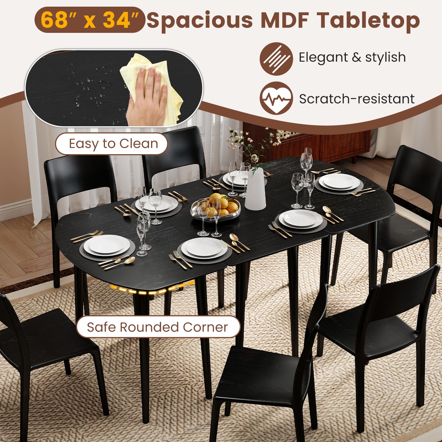 Extendable Oval Dining Table Set, 2 Half-Round Tables, Black Dining Tables at Gallery Canada