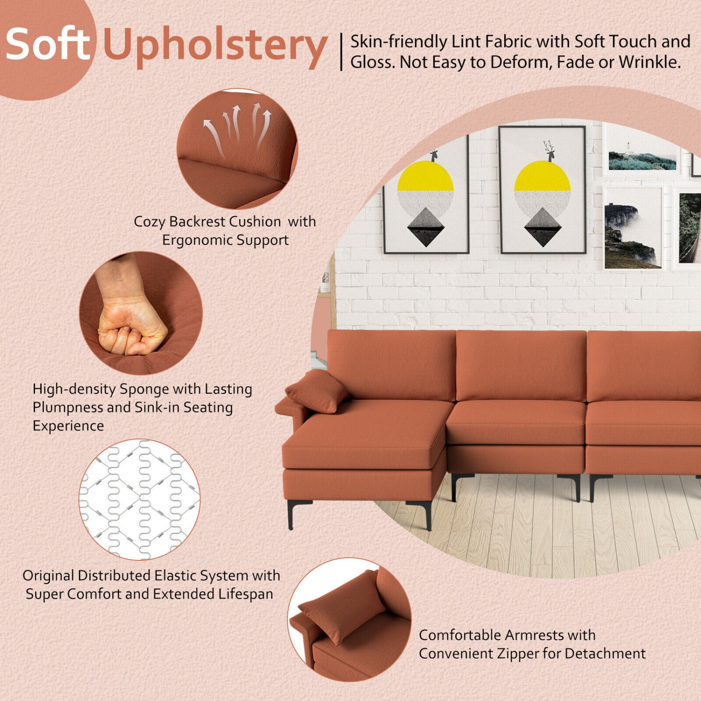 Extra Large L-Shaped Sectional Sofa, Reversible Chaise, 2 USB Ports, Red Sofas & Loveseats at Gallery Canada