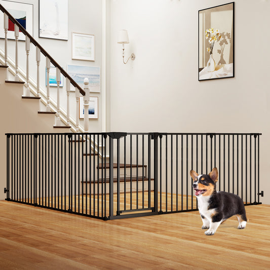 Extra Wide Baby Gate Fits 34.5-154" Openings 6-Panel Adjustable Pet Safety Fence, Black
