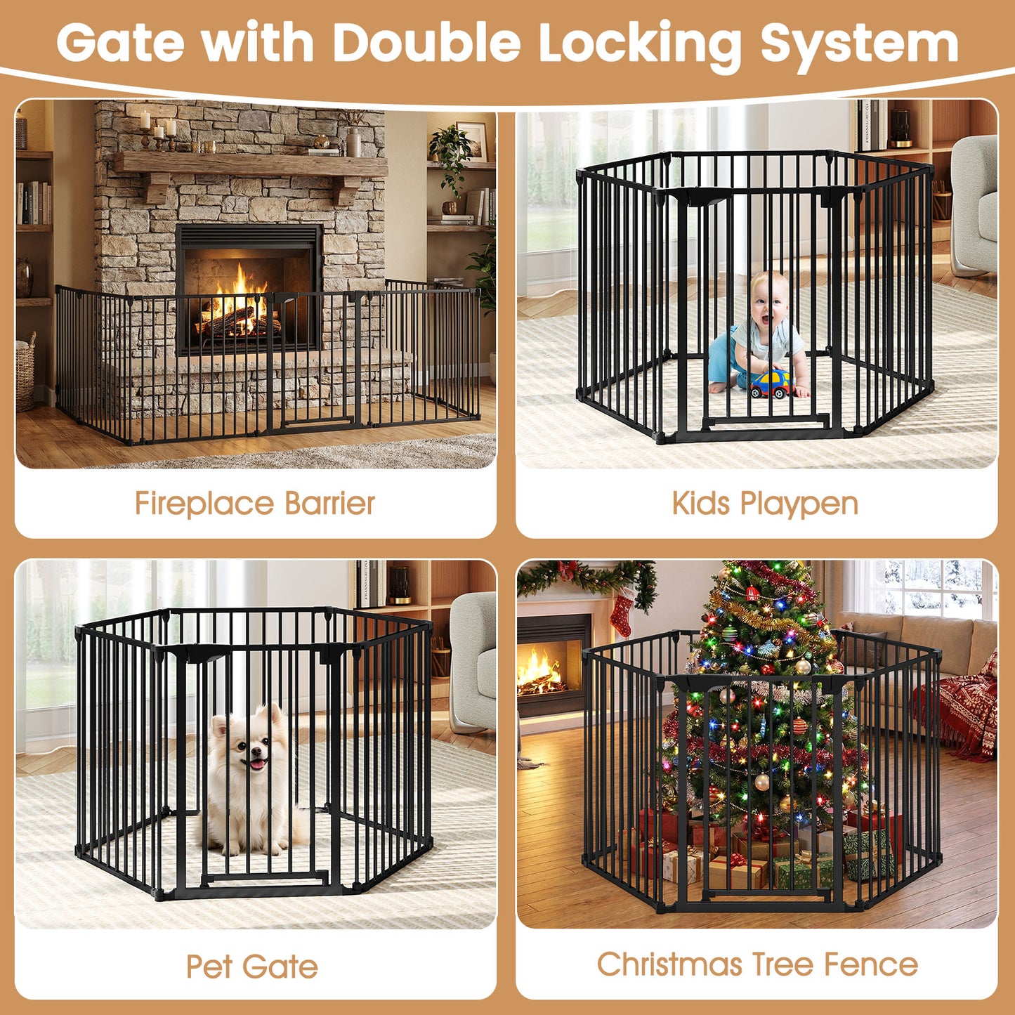 Extra Wide Baby Gate Fits 34.5-154" Openings 6-Panel Adjustable Pet Safety Fence, Black