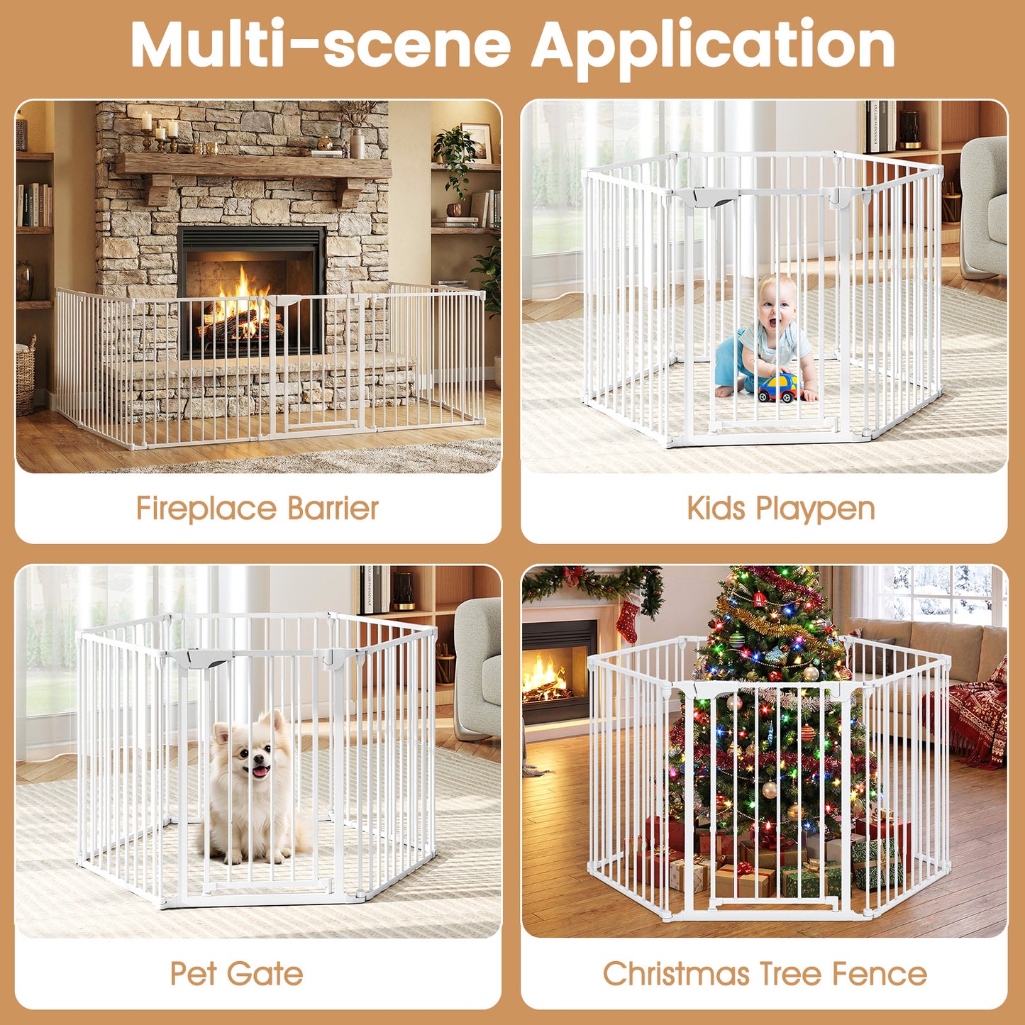 Extra Wide Baby Gate Fits 34.5-154" Openings 6-Panel Adjustable Pet Safety Fence, White Pet Gate at Gallery Canada