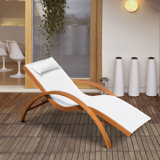 Outdoor Wood Sling Chaise Lounge, Garden Mesh Lounger, Cream Lounger Chairs Cream at Gallery Canada
