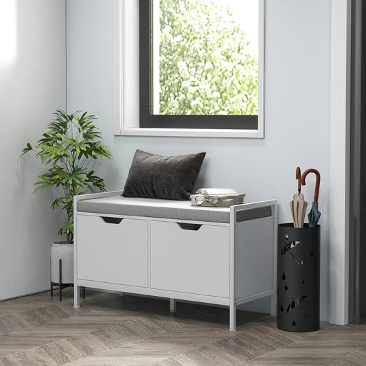 Shoe Storage Bench with Seat Cushion, Hallway Cabinet, 352lbs, White Shoe Storage Cabinets & Racks White at Gallery Canada
