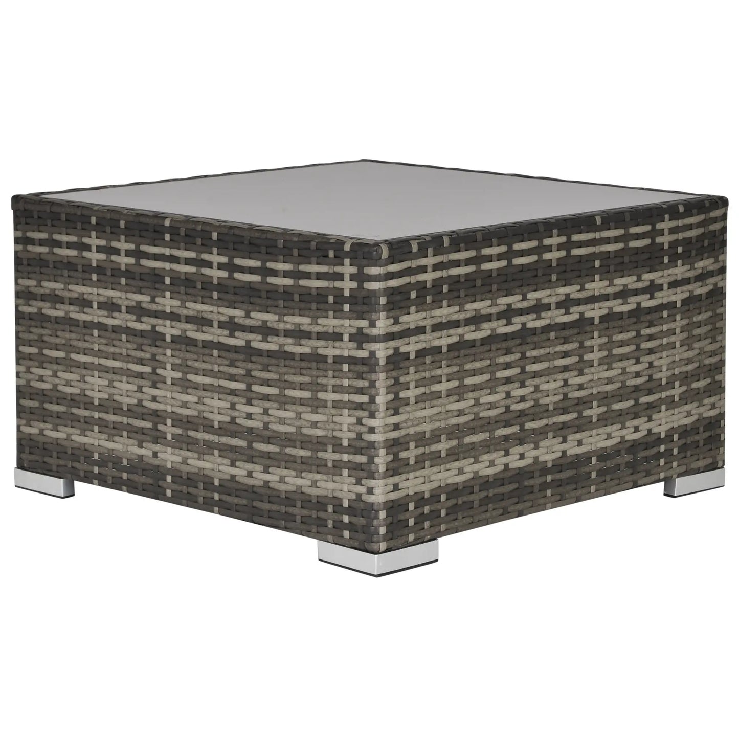 Rattan Coffee Table, 25.6" Square, Tempered Glass Top, Deep Grey Patio Side Tables at Gallery Canada