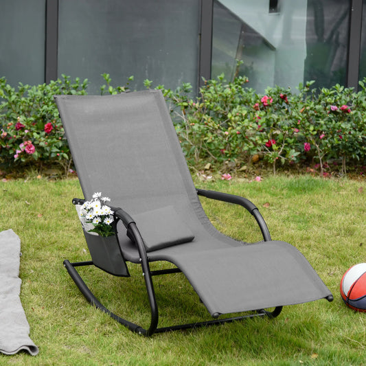 Outdoor Rocking Chair, Mesh Fabric, Removable Headrest, Side Pocket, Grey Outdoor Rocking Chairs Grey at Gallery Canada