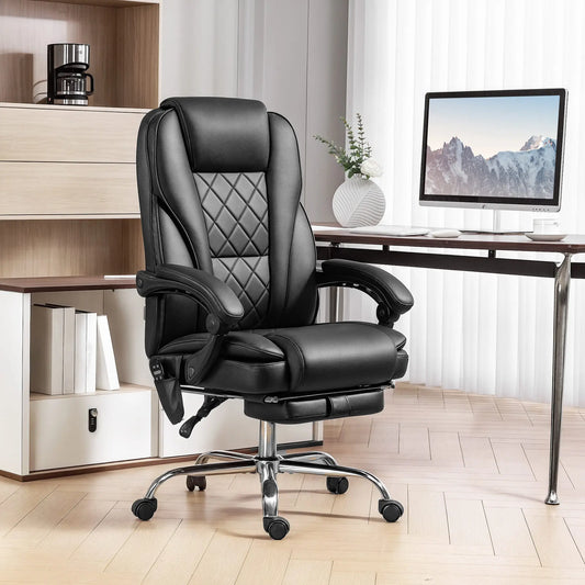 Massage Office Chair, Reclining Computer Chair, Adjustable Height, Footrest, Black