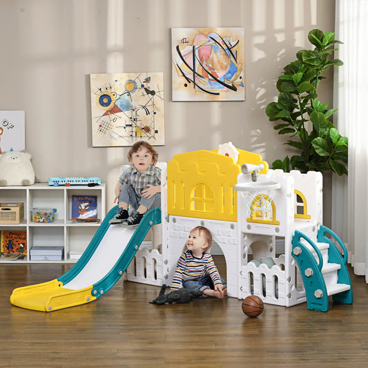 7 in 1 Toddler Slide, Basketball Hoop, Climber, Telescope, Yellow Gym Sets & Swings Yellow, White and Green at Gallery Canada