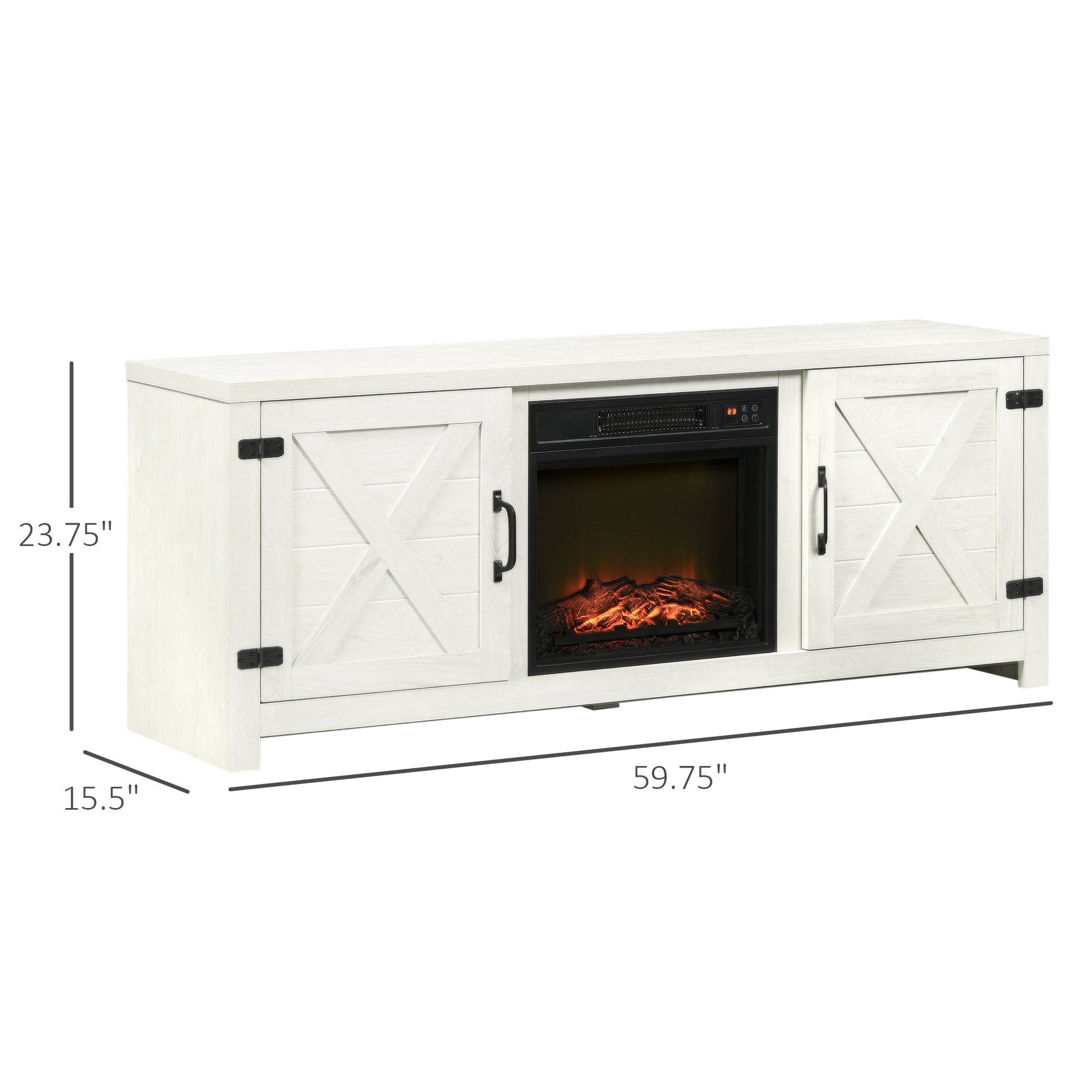 Electric Fireplace TV Stand for TV's up to 60" Flat Screen, Living Room Media Entertainment Console with Doors, Adjustable Storage Shelves, White at Gallery Canada
