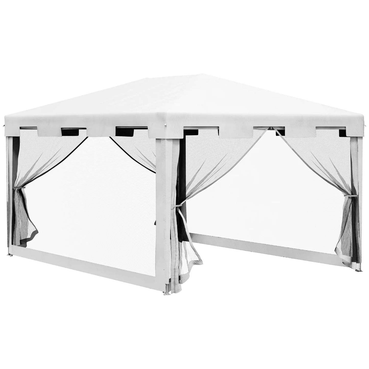 Pergola Tente 10x13 pieds, Auvent Extérieur, Ombrelle de Jardin, Parois Latérales en Maille, Blanc