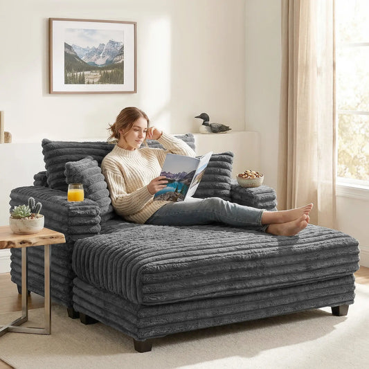 60" Chaise Lounge Chair, Upholstered Sofa Bed with Cup Holders, Grey Sofas & Reclining Chairs Grey at Gallery Canada
