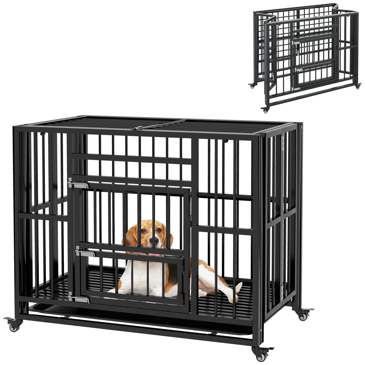 37" Heavy Duty Dog Crate, Foldable, Wheels, Double Locks, Removable Tray, Black Houses, Kennels & Pens at Gallery Canada