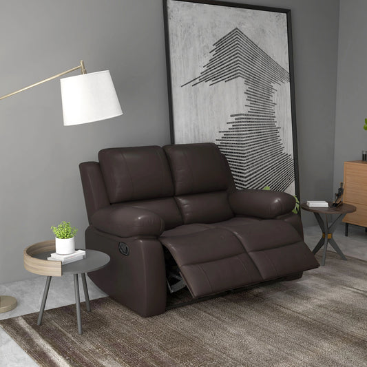 PU Leather Manual Recliner Sofa, Double Loveseat with Footrest, Brown 2-Seater Sofas Brown at Gallery Canada