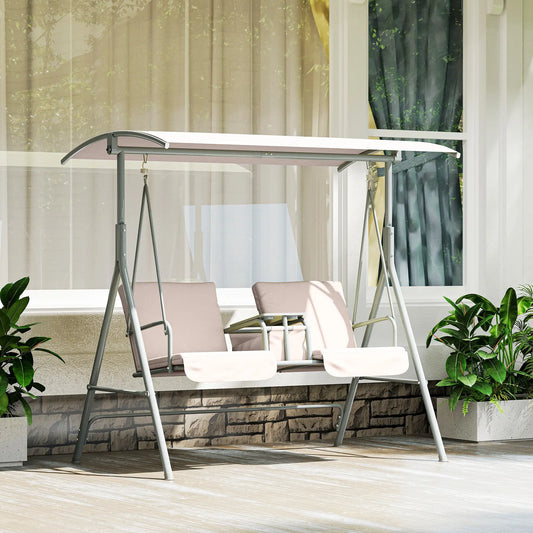 Double Outdoor Swing Chair, 2 Person, Covered, Beige Patio Swings with Stand Beige at Gallery Canada