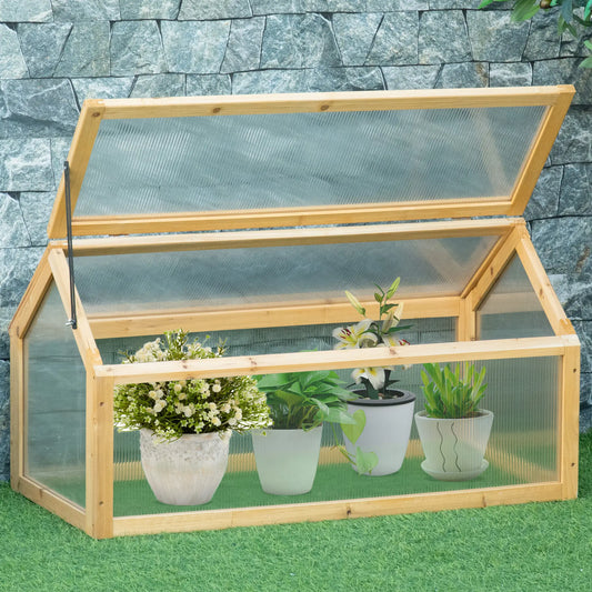Portable Wooden Cold Frame Greenhouse, Openable Top, 35.5" x 20.5" x 19.5", Light Brown Cold Frame Greenhouses Light Brown at Gallery Canada