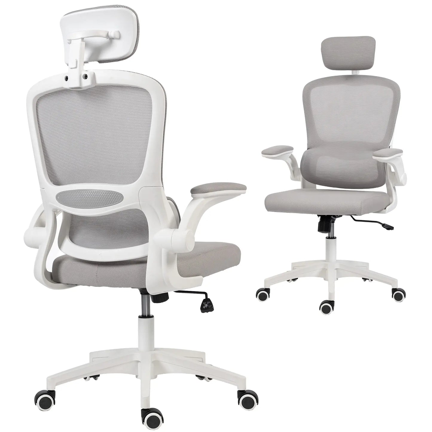 Ergonomic Mesh Office Chair, High Back, Rotatable Headrest, Flip-Up Armrests, Lumbar Support, Grey Task Chairs at Gallery Canada