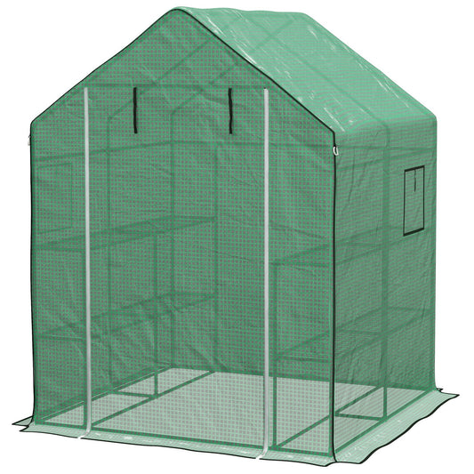 4.6' x 4.7' x 6.2' Walk-in Greenhouse with 3 Tier 8 Shelves, Outdoor Green House with Reinforced PE Cover, Garden Plant Grow Hot House Roll-up Door and Mesh Windows, Green at Gallery Canada