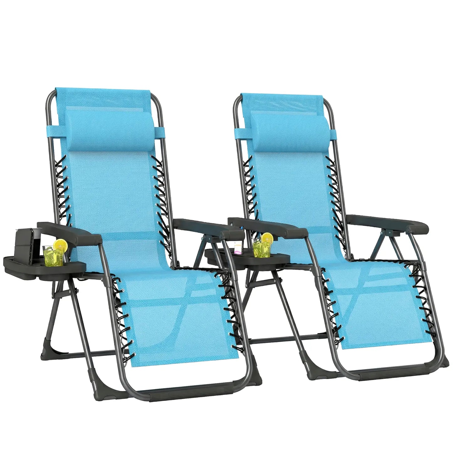 Folding Reclining Outdoor Lounge Chair, Set of 2, Sky Blue Lounger Chairs at Gallery Canada