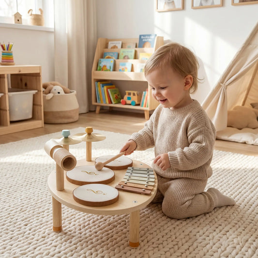 Toddler Drum Set, 4-In-1 Musical Instruments, Natural Wood Electronic Musical Pianos Natural at Gallery Canada