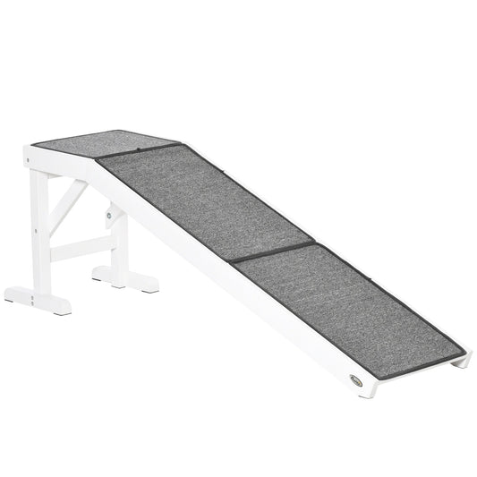 Pet Ramp Bed Steps for Dogs Cats Non-slip Carpet Top Platform Pine Wood 59"L x 16"W x 20"H White Grey at Gallery Canada