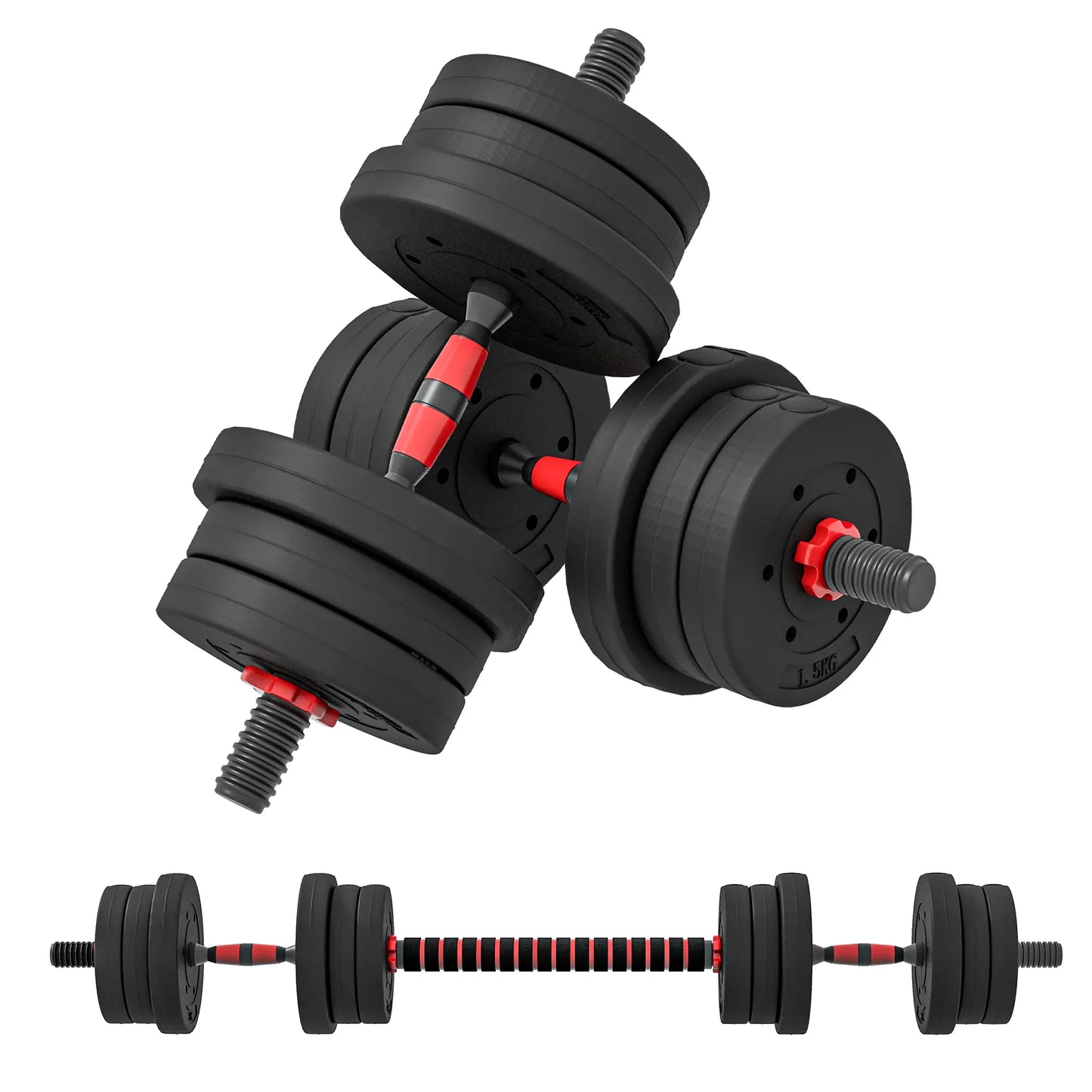 44lbs Adjustable Dumbbell Set, Hand Weights for Fitness, Black and Red Dumbbells & Barbells at Gallery Canada
