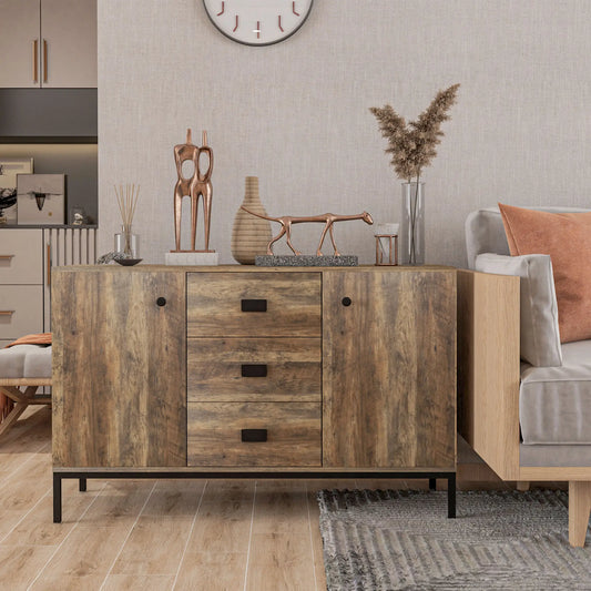 Industrial Sideboard Cabinet, 2 Doors, 3 Drawers, Shelves, Brown Bar Cabinets Brown at Gallery Canada