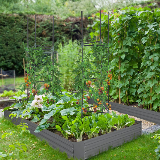 6' x 3' x 1' Raised Garden Bed, 2 Trellis Tomato Cages, Steel Frame, Dark Grey Raised Garden Beds Dark Grey at Gallery Canada