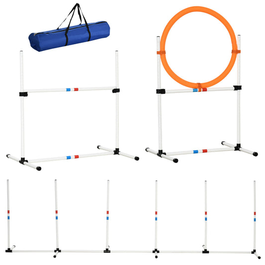 3 Piece Dog Agility Training Equipment for Indoor &; Outdoor, Dog Agility Equipment Set with High Jump, Jumping Ring, Weave Poles, Storage Bag, Withe, Blue and Orange - Gallery Canada