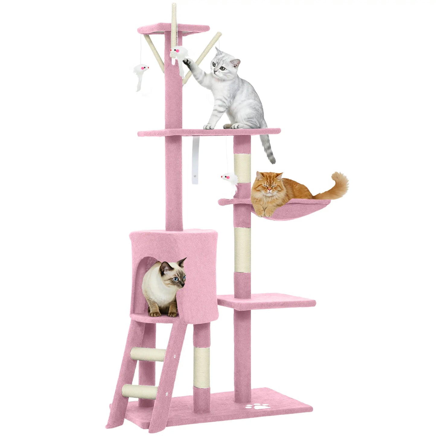 53 Inch Cat Tree Tower, Scratching Posts, Condo, Perches, Hammock, Pink Cat Towers at Gallery Canada