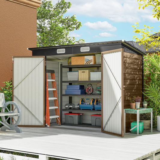 8 x 4FT Galvanized Metal Garden Storage Shed, Double Doors, 2 Vents, Teak Sheds Teak at Gallery Canada