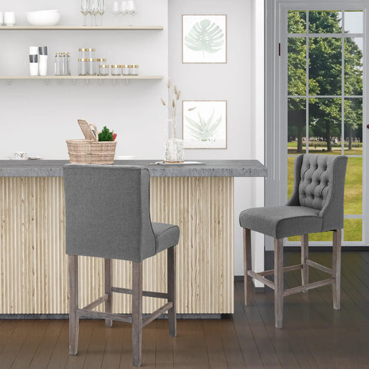 Set of 2 40Inch Button Tufted Bar Stools, High Counter Dining, Grey Bar Stools Grey at Gallery Canada