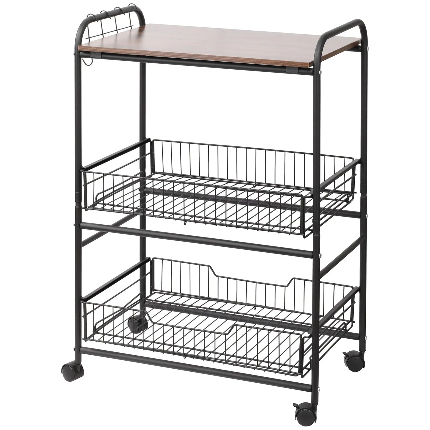 3-Tier Rolling Kitchen Cart, 2 Basket Drawers, Lockable Casters Kitchen Islands & Kitchen Carts at Gallery Canada