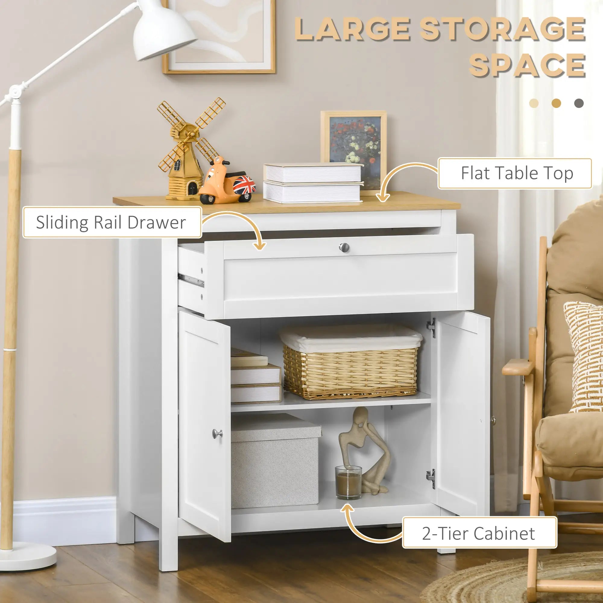 White Sideboard Cabinet, Buffet Table with Drawer, Double Door Cupboard, Adjustable Shelf, White Bar Cabinets at Gallery Canada